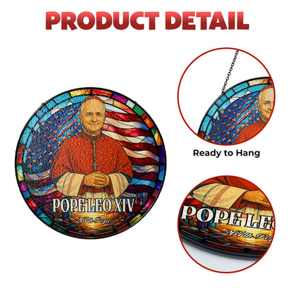 Pope Leo XIV Religious Glass Suncatcher, Christian Home Window Decor, Stained Glass Suncatcher Ornament, Handmade Glass SunCatcher (Sun-113)