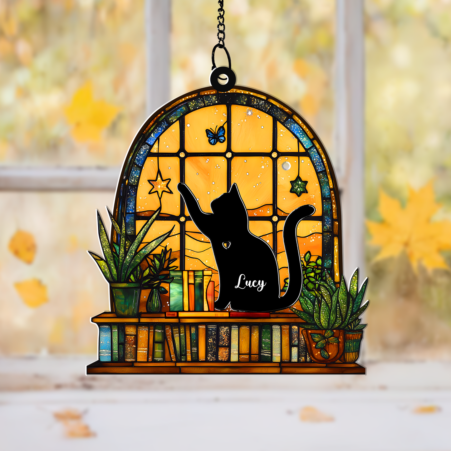 Personalized Cat Hanging Suncatcher – Custom Name Window Hanging Decor for Cat Lovers & Pet Memorial (H-Sun-20)