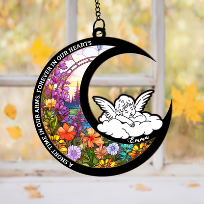 Personalized Baby Memorial Moon Ornament with Angel – Custom Keepsake for Infant Loss, Miscarriage, or Child Remembrance Gift (Sun-124)