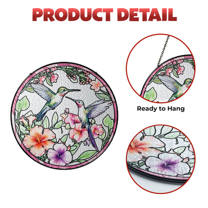 Custom Hummingbird Couple Glass Suncatcher, Elegant Window Decoration for Bird Lovers (Sun-22)