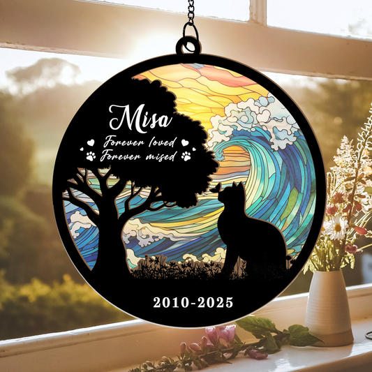 Custom Pet Hanging Suncatcher with Photo and Name, Memorial Window Hanging, Dog Cat Remembrance Gift (H-Sun-30)
