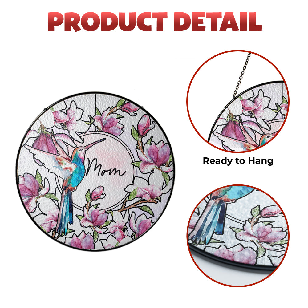 Custom Floral and Hummingbird Stained Glass Suncatcher Gift for Mom (Sun-15)