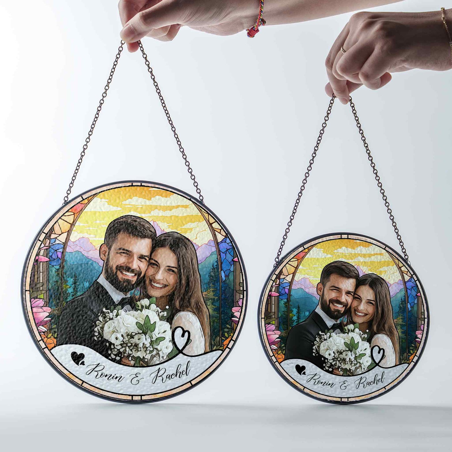 Wedding Photo Glass Suncatcher, Personalized Couple Portrait Ornament, Custom Bride and Groom Keepsake, Newlywed Gift Idea, Romantic Wedding Gift (Sun-111)