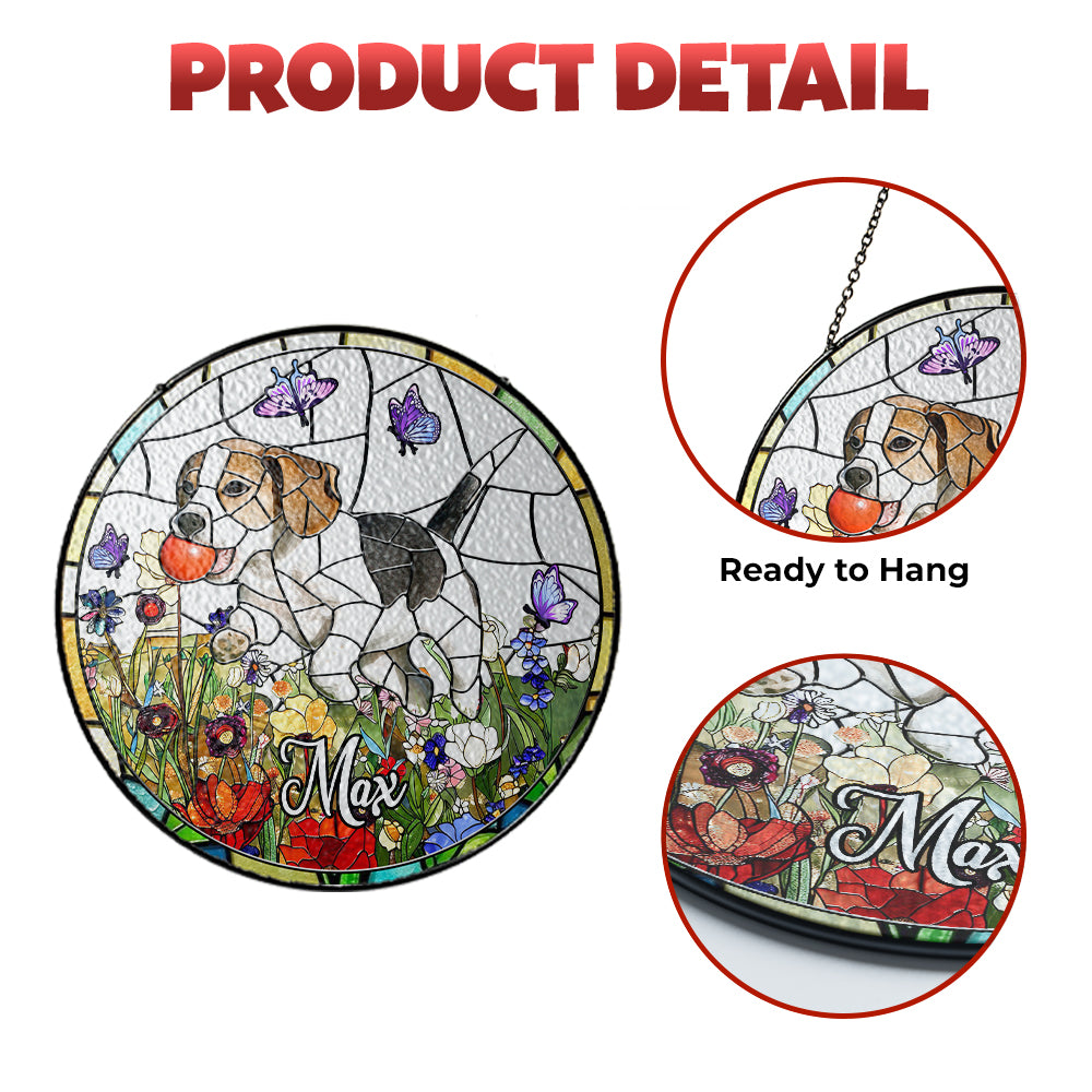 Personalized Stained Glass Suncatcher with Pet Photo and Name – A Memorial Window Ornament for Dog or Cat Loss, Thoughtful Gift for Pet Lovers (Sun-28)