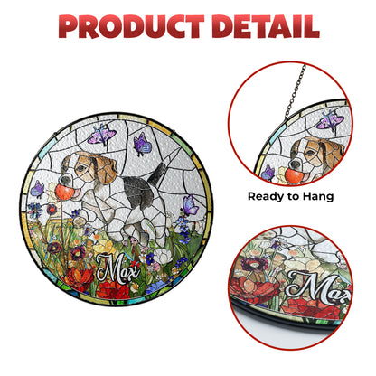 Personalized Stained Glass Suncatcher with Pet Photo and Name – A Memorial Window Ornament for Dog or Cat Loss, Thoughtful Gift for Pet Lovers (Sun-28)