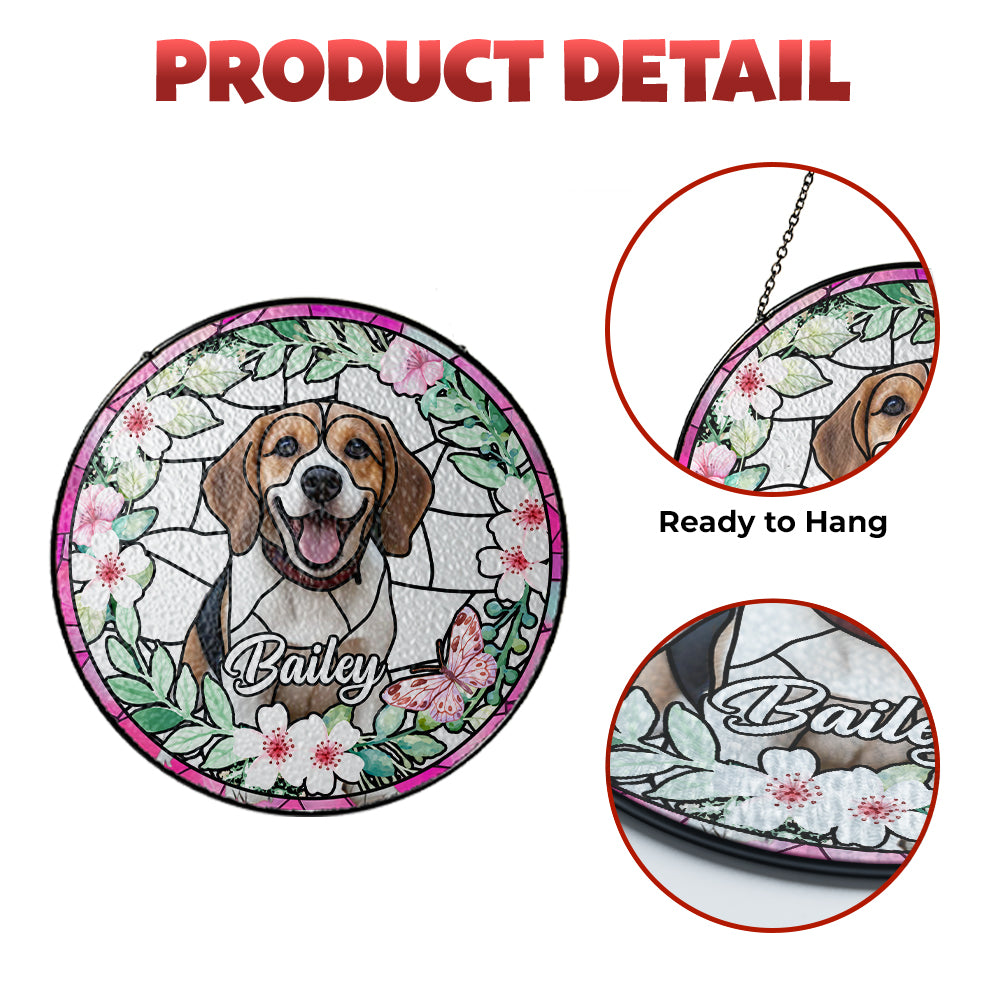 Personalized Glass Suncatcher Pet Portrait, Custom Stained Glass Memorial for Dogs & Cats (Sun-21)