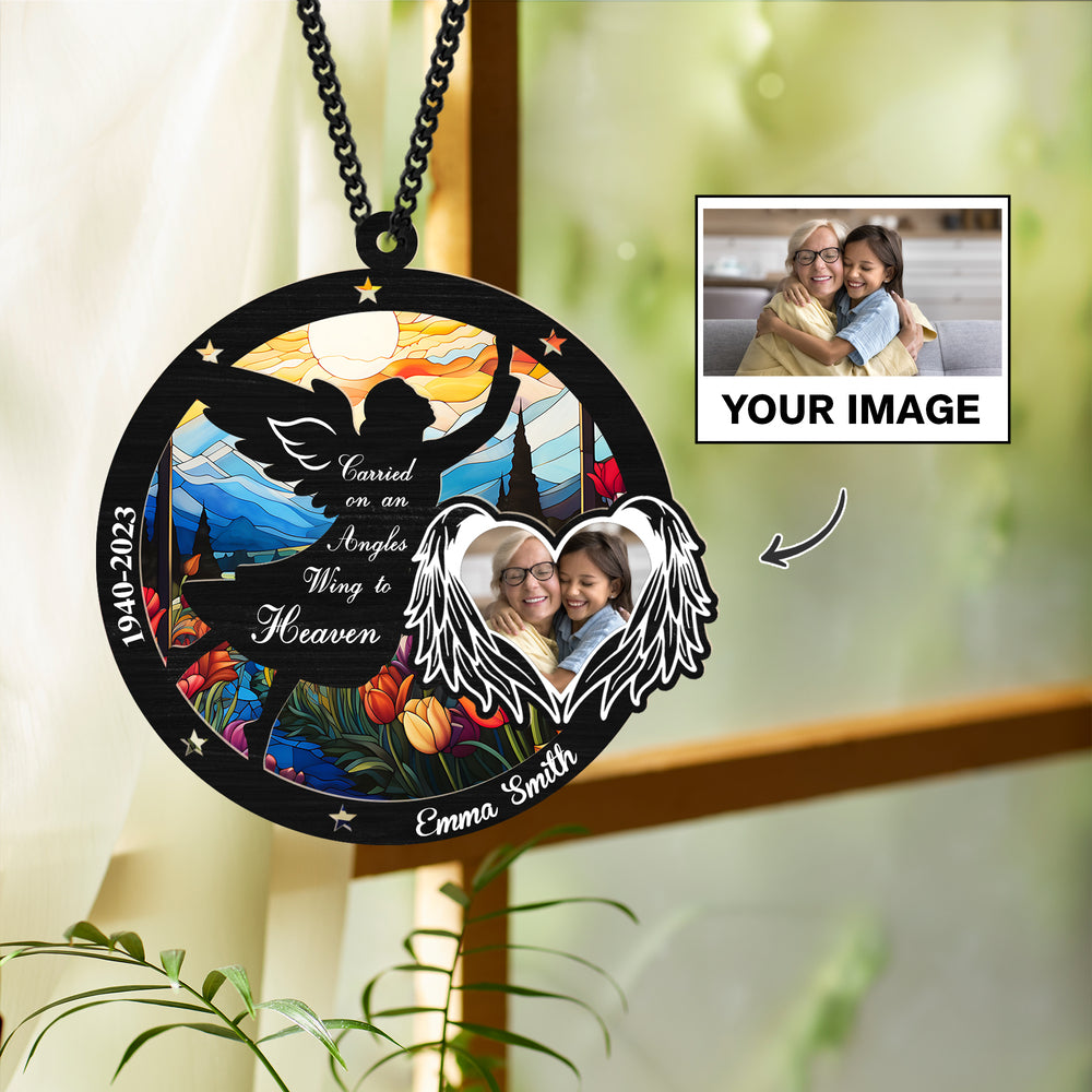 Personalized Angel Memorial Hanging Suncatcher, Custom Photo Ornament for Loss of Loved One, In Loving Memory Gift, Remembrance Keepsake, Sympathy Gift for Family (H-Sun-25)