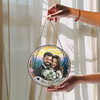 Wedding Photo Glass Suncatcher, Personalized Couple Portrait Ornament, Custom Bride and Groom Keepsake, Newlywed Gift Idea, Romantic Wedding Gift (Sun-111)