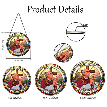 The First American Pope Glass Suncatcher – Pope Leo XIV Memorial Ornament – Christian Home Decor (Sun-98)