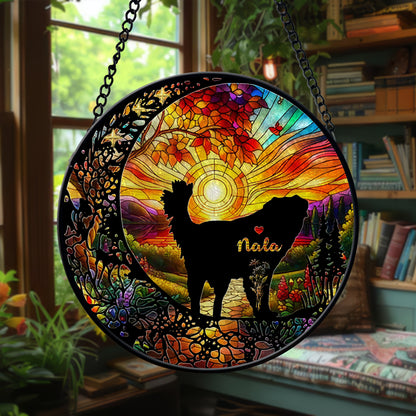 Handmade Personalized Dog Glass Suncatcher – Pet Face & Name Ornament, Stained Glass Style Gift for Dog Mom or Pet Loss Keepsake (Sun-86)