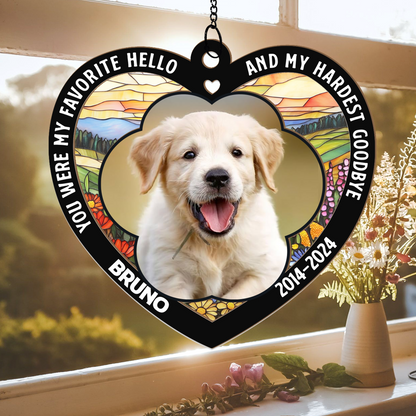 In Loving Memory of Dog Suncatcher – Custom Name & Years Heart Window Hanging – Pet Bereavement Keepsake (H-Sun-23)