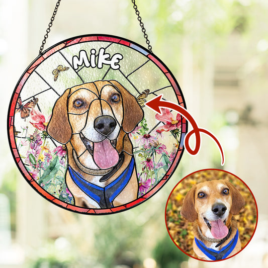 Unique Pet Memorial Glass Suncatcher – Custom Portrait Gift to Remember a Loyal Dog or Cherished Cat (Sun-32)