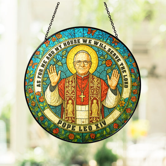 Christian Stained Glass Suncatcher, Pope Leo XIV Window Hanging, Catholic Home Decor, Religious Gift for Faithful, Bible Verse Ornament (Sun-112)