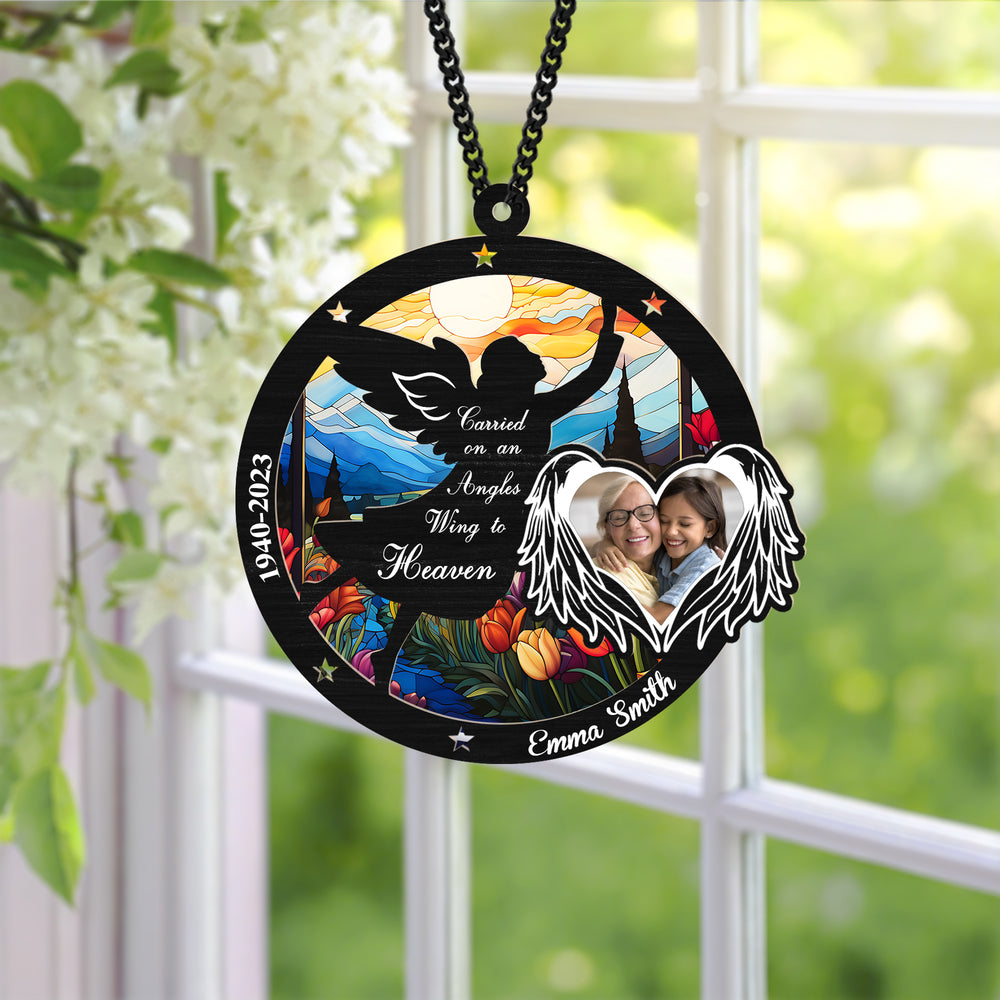 Personalized Angel Memorial Hanging Suncatcher, Custom Photo Ornament for Loss of Loved One, In Loving Memory Gift, Remembrance Keepsake, Sympathy Gift for Family (H-Sun-25)