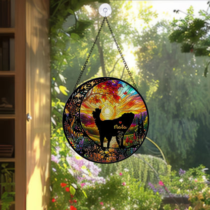 Handmade Personalized Dog Glass Suncatcher – Pet Face & Name Ornament, Stained Glass Style Gift for Dog Mom or Pet Loss Keepsake (Sun-86)