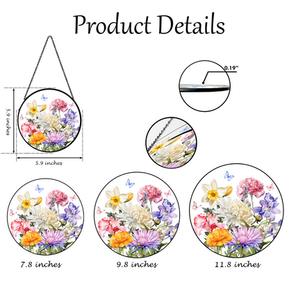 Delicate Floral Glass Suncatcher – Blooming Botanical Window Hanging with Butterflies – Elegant Nature-Inspired Gift for Mom or Grandma (Sun-100)