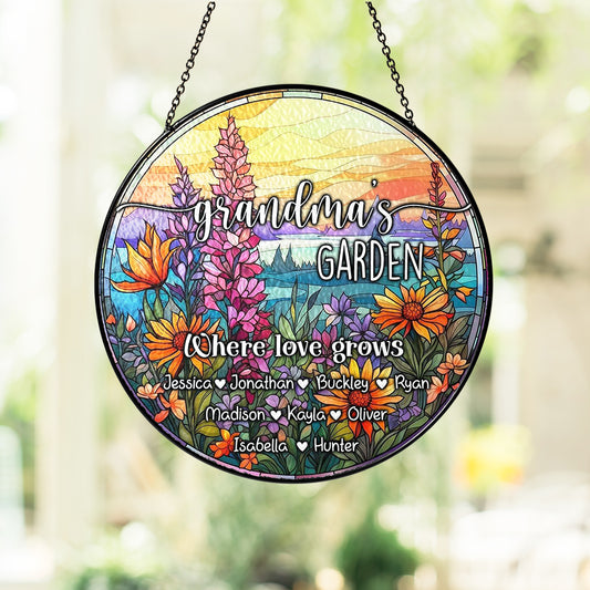 Custom Floral Glass Suncatcher – A Heartfelt Gift for Nana, Grandma, or Mom, Perfect for Mother’s Day or Any Special Occasion (Sun-29)