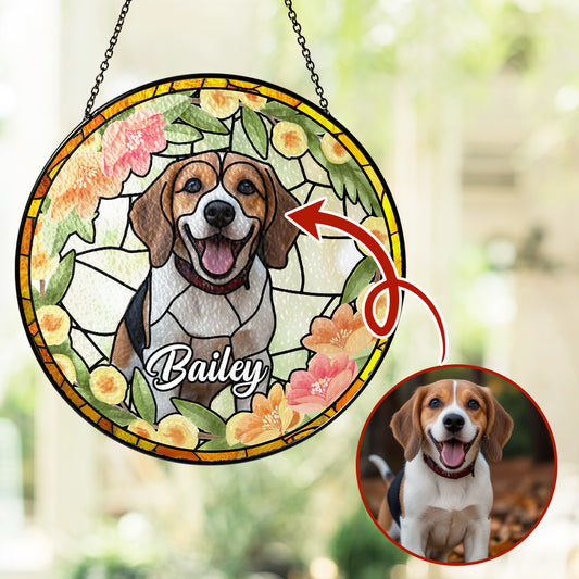Personalized Glass Suncatcher Pet Portrait, Custom Stained Glass Memorial for Dogs & Cats (Sun-21)