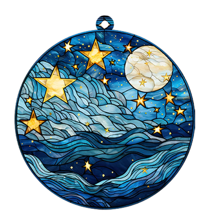 Personalized Hanging Suncatcher Moon and Heart – Custom Couple Photo Ornament – Romantic Stained Hanging Gift (Sun-105)