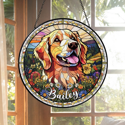 Handmade Glass Suncatcher with Custom Dog Portrait – Pet Loss Tribute and Unique Animal Lover Gift (Sun-47)