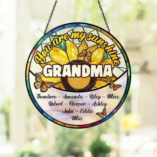 Personalized "You Are My Sunshine" Glass Suncatcher Ornament for Mom, Customizable Sunflower Suncatcher (Sun-26)