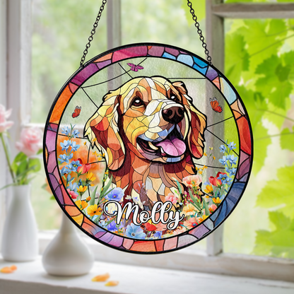 Personalized Dog Face Glass Suncatcher – Unique Handmade Art for Remembering Your Furry Friend (Sun-48)