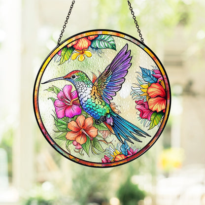 Stunning Personalized Hummingbird Stained Glass Suncatcher – A Colorful Window Accent for Nature Enthusiasts (Sun-31)