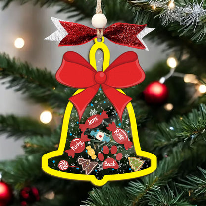 Personalized Bell Family Shaker Ornament - Custom Christmas Ornament with Candy, Gingerbread, Paw Prints, Christmas Trees