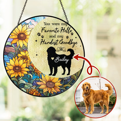 Custom Dog Portrait Stained Glass Suncatcher, Stained Glass Dog Memorial, Pet Memorial Gift, Custom Dog Portrait from Photo, Window Hangings (Sun-62)