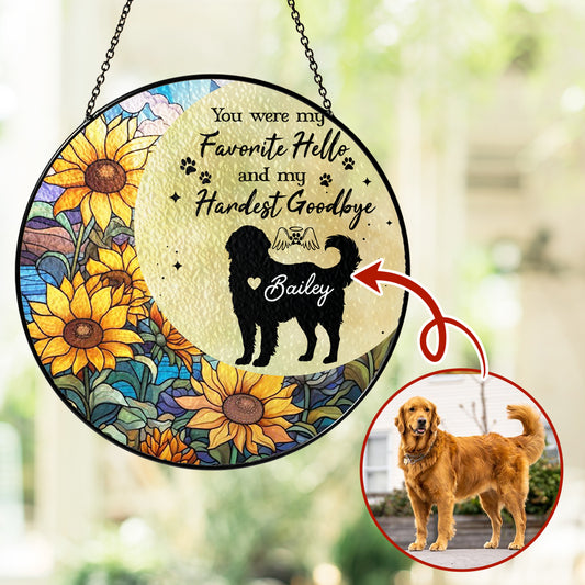 Custom Dog Portrait Stained Glass Suncatcher, Stained Glass Dog Memorial, Pet Memorial Gift, Custom Dog Portrait from Photo, Window Hangings (Sun-62)