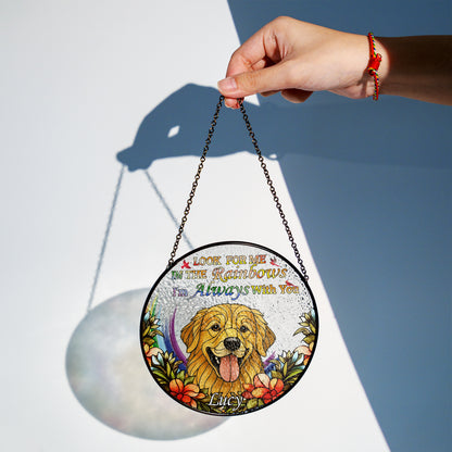 Custom Pet Glass Suncatcher with Floral Design – Personalized Dog Face Window Ornament for Pet Owners, Memorial, or Birthday Gift (Sun-82)