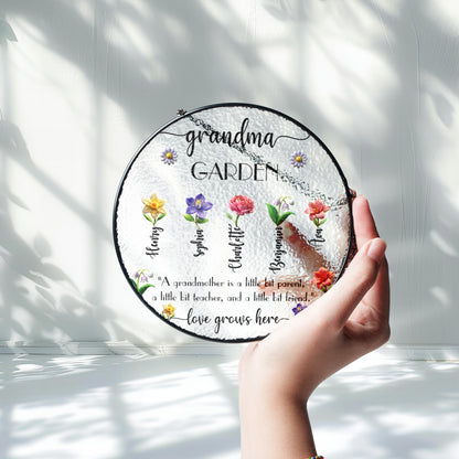 Grandma’s Garden Glass Suncatcher with Custom Names – Floral Window Hanging Sun Catcher – Mother's Day or Birthday Gift for Grandmother (Sun-101)