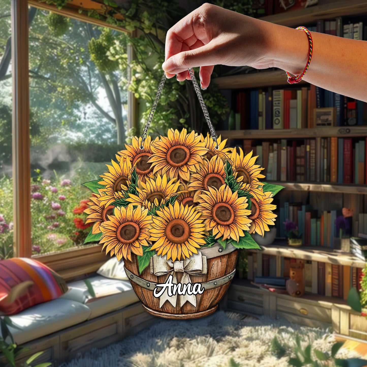 Personalized Sunflower Ornament Glass Suncatcher, Acrylic Ornaments, Sunflowers Boutique Acrylic, Custom Name Sunflower Gifts, Sunflower Decor (H-Sun-09)