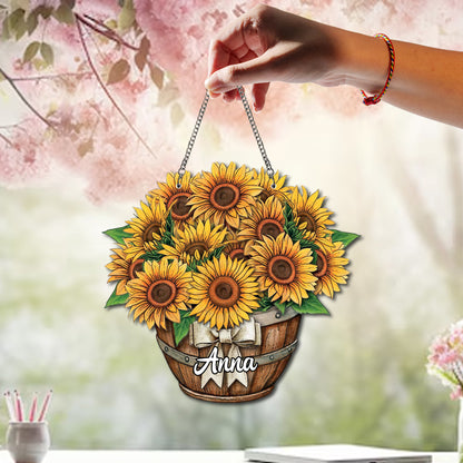 Personalized Sunflower Ornament Glass Suncatcher, Acrylic Ornaments, Sunflowers Boutique Acrylic, Custom Name Sunflower Gifts, Sunflower Decor (H-Sun-09)