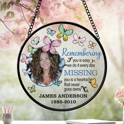 Personalized Memorial Glass Suncatcher with Photo and Butterflies – In Loving Memory Hanging Ornament for Loss of Loved One (Sun-92)