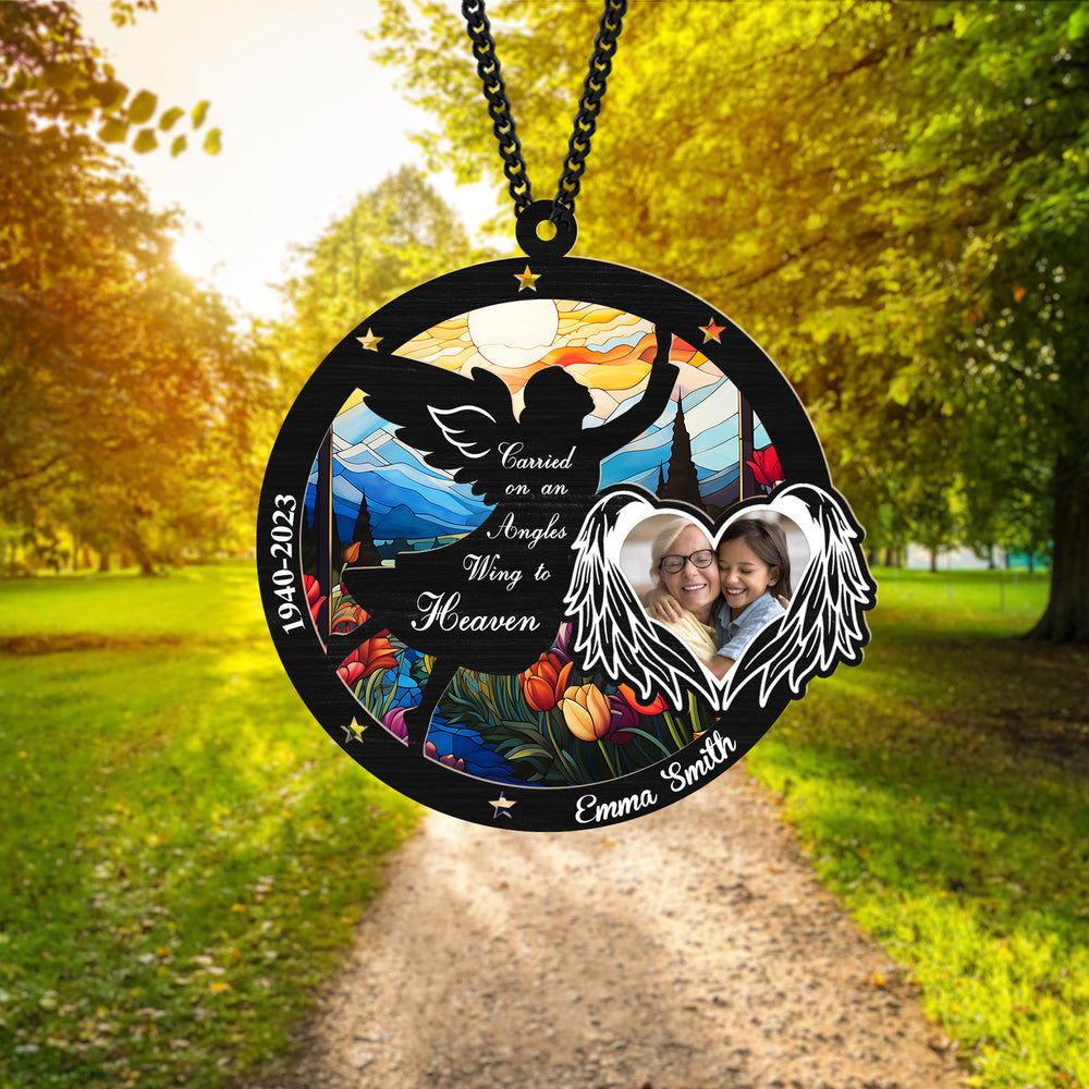 Personalized Angel Memorial Hanging Suncatcher, Custom Photo Ornament for Loss of Loved One, In Loving Memory Gift, Remembrance Keepsake, Sympathy Gift for Family (H-Sun-25)