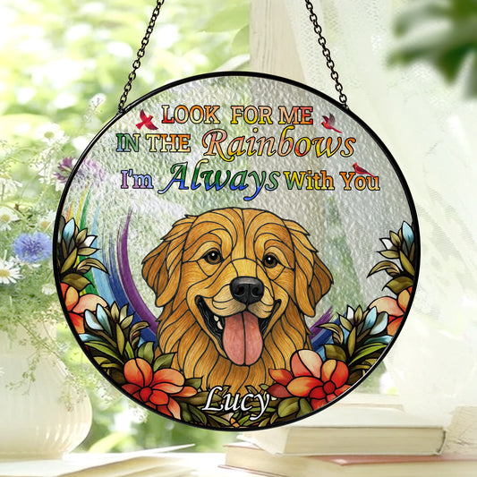 Custom Pet Glass Suncatcher with Floral Design – Personalized Dog Face Window Ornament for Pet Owners, Memorial, or Birthday Gift (Sun-82)