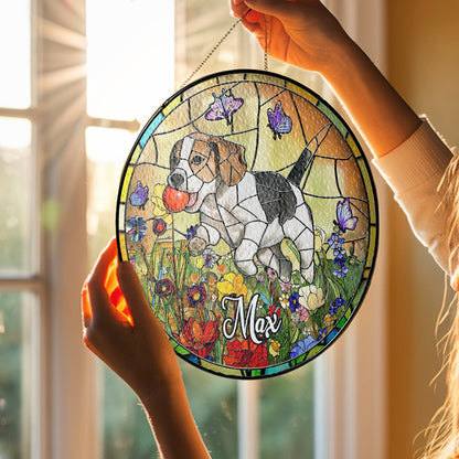Personalized Stained Glass Suncatcher with Pet Photo and Name – A Memorial Window Ornament for Dog or Cat Loss, Thoughtful Gift for Pet Lovers (Sun-28)