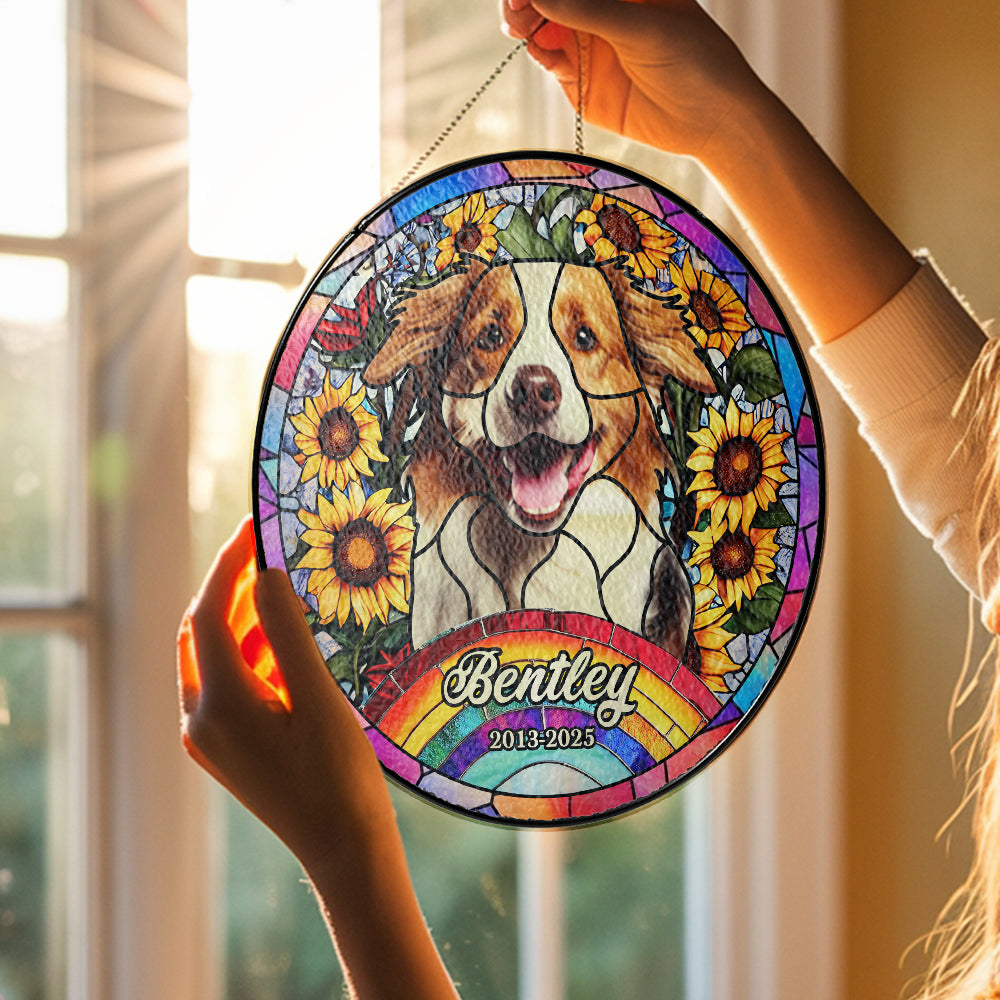 Custom Pet Portrait Glass Suncatcher, Personalized Dog or Cat Ornament Made from Your Favorite Photo, Perfect Gift for Pet Lovers (Sun-69)