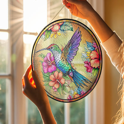 Stunning Personalized Hummingbird Stained Glass Suncatcher – A Colorful Window Accent for Nature Enthusiasts (Sun-31)