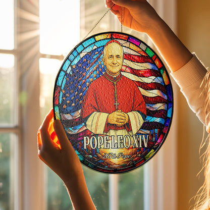 Pope Leo XIV Religious Glass Suncatcher, Christian Home Window Decor, Stained Glass Suncatcher Ornament, Handmade Glass SunCatcher (Sun-113)