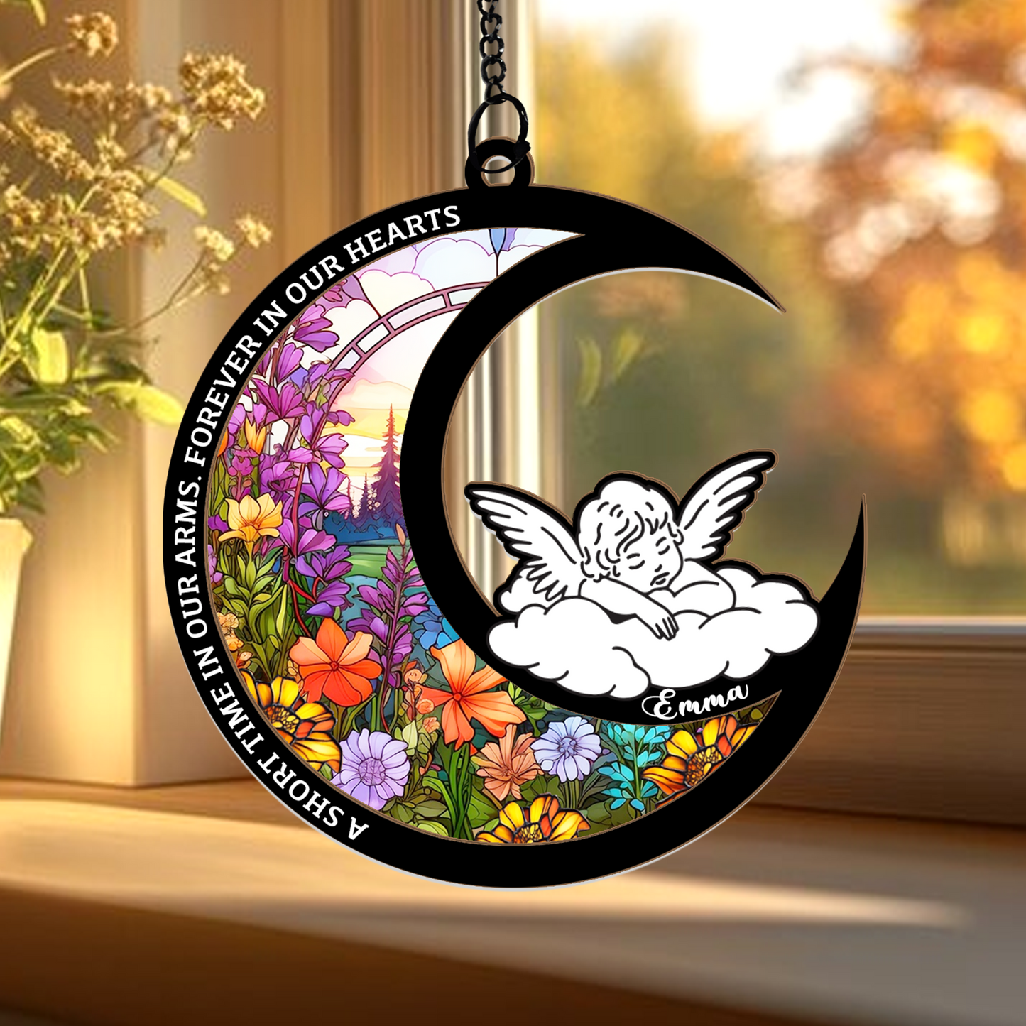 Personalized Baby Memorial Moon Ornament with Angel – Custom Keepsake for Infant Loss, Miscarriage, or Child Remembrance Gift (Sun-124)