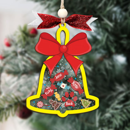 Personalized Bell Family Shaker Ornament - Custom Christmas Ornament with Candy, Gingerbread, Paw Prints, Christmas Trees
