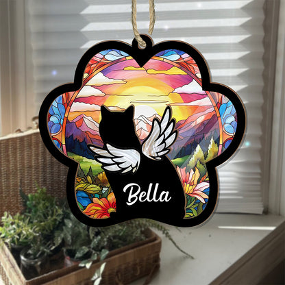Personalized Cat Loss Sympathy Glass Suncatcher, Beautiful Memorial Gift for Grieving Pet Owners (H-Sun-01)