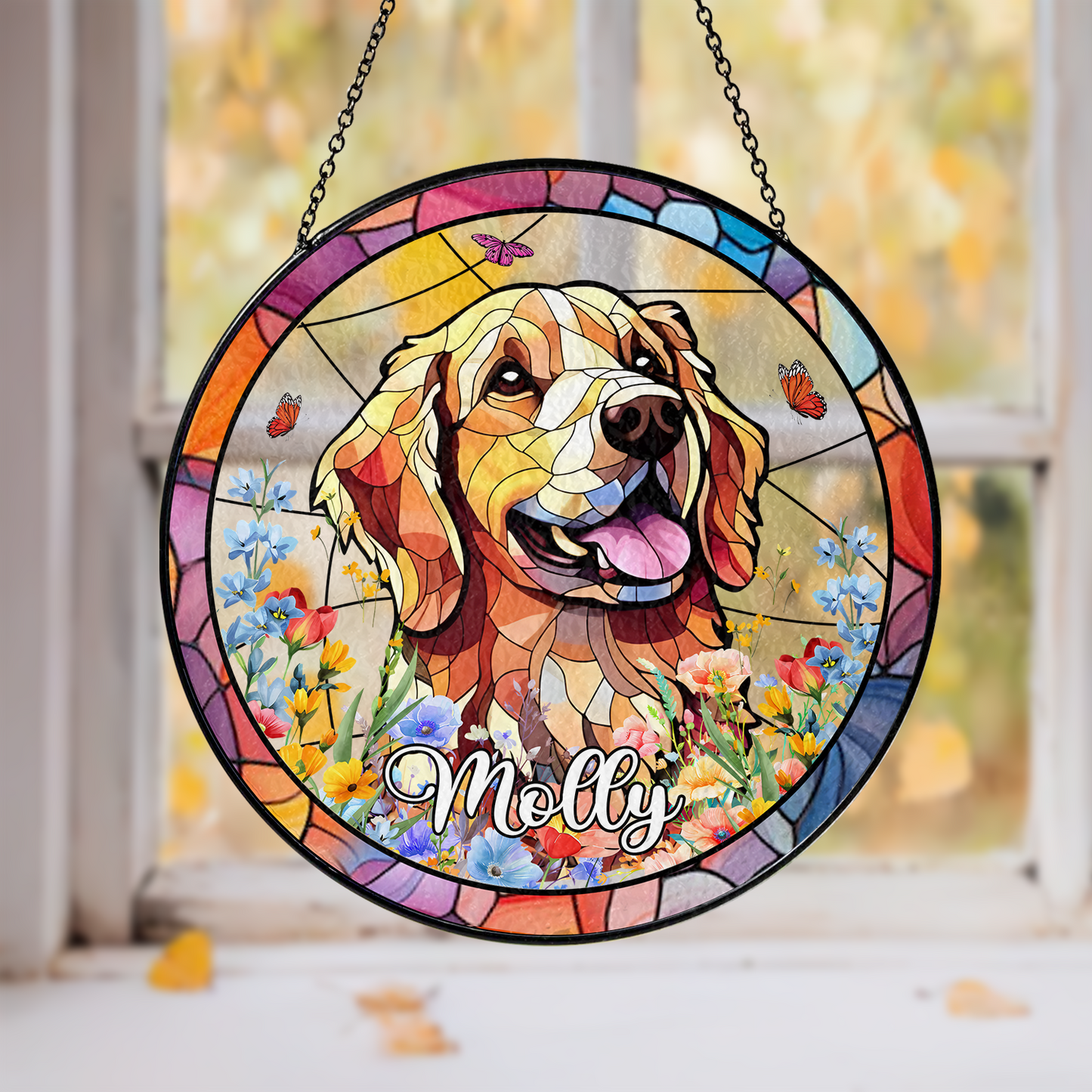 Personalized Dog Face Glass Suncatcher – Unique Handmade Art for Remembering Your Furry Friend (Sun-48)