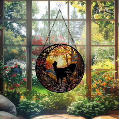 Handmade Personalized Dog Glass Suncatcher – Pet Face & Name Ornament, Stained Glass Style Gift for Dog Mom or Pet Loss Keepsake (Sun-86)