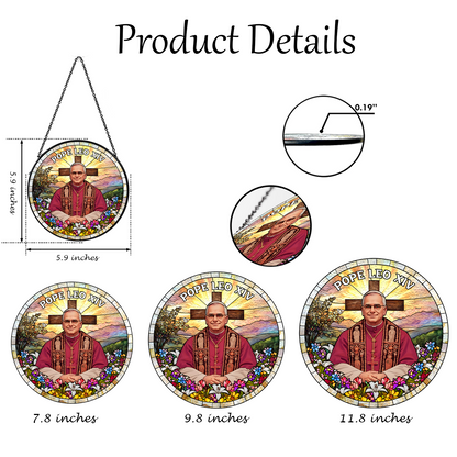 Christian Gift – Pope Leo XIV Glass Suncatcher with Cross and Floral Design – Limited Edition 2025 (Sun-99)