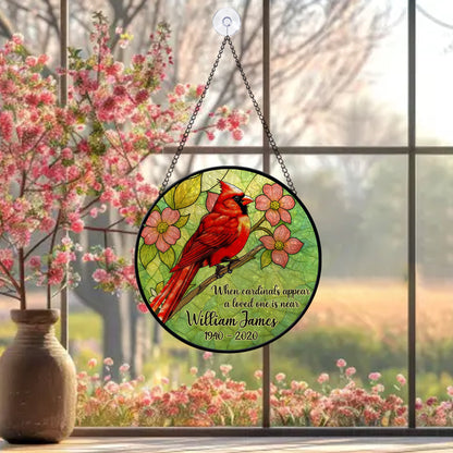 Personalized Cardinal Memorial Suncatcher – Custom Name & Dates – When Cardinals Appear a Loved One Is Near (Sun-94)