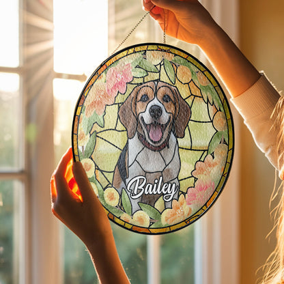 Personalized Glass Suncatcher Pet Portrait, Custom Stained Glass Memorial for Dogs & Cats (Sun-21)