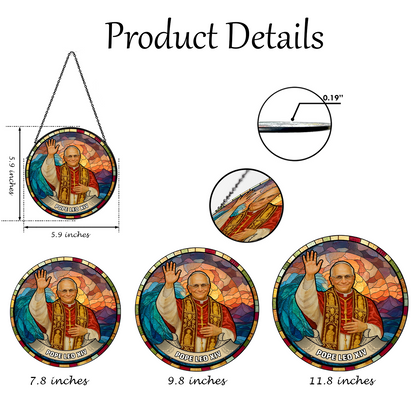 Pope Leo XIV Stained Glass Suncatcher – Catholic Window Hanging Religious Gift – Pope Art Decor for Prayer Room (Sun-102)